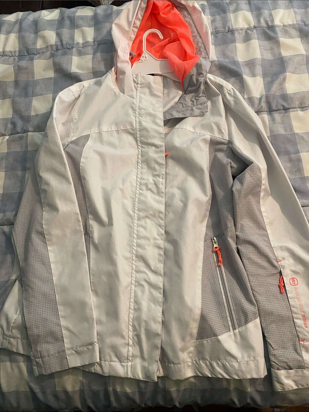 Free Country Light Gray Hooded Utility Jacket with Coral Lining